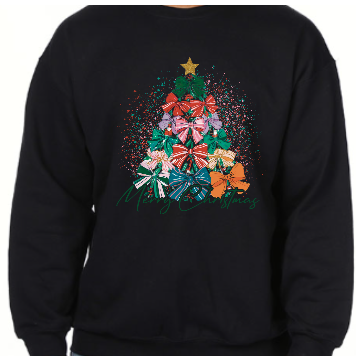 Festive Bow Tree Sweatshirt – Cozy Holiday Style
