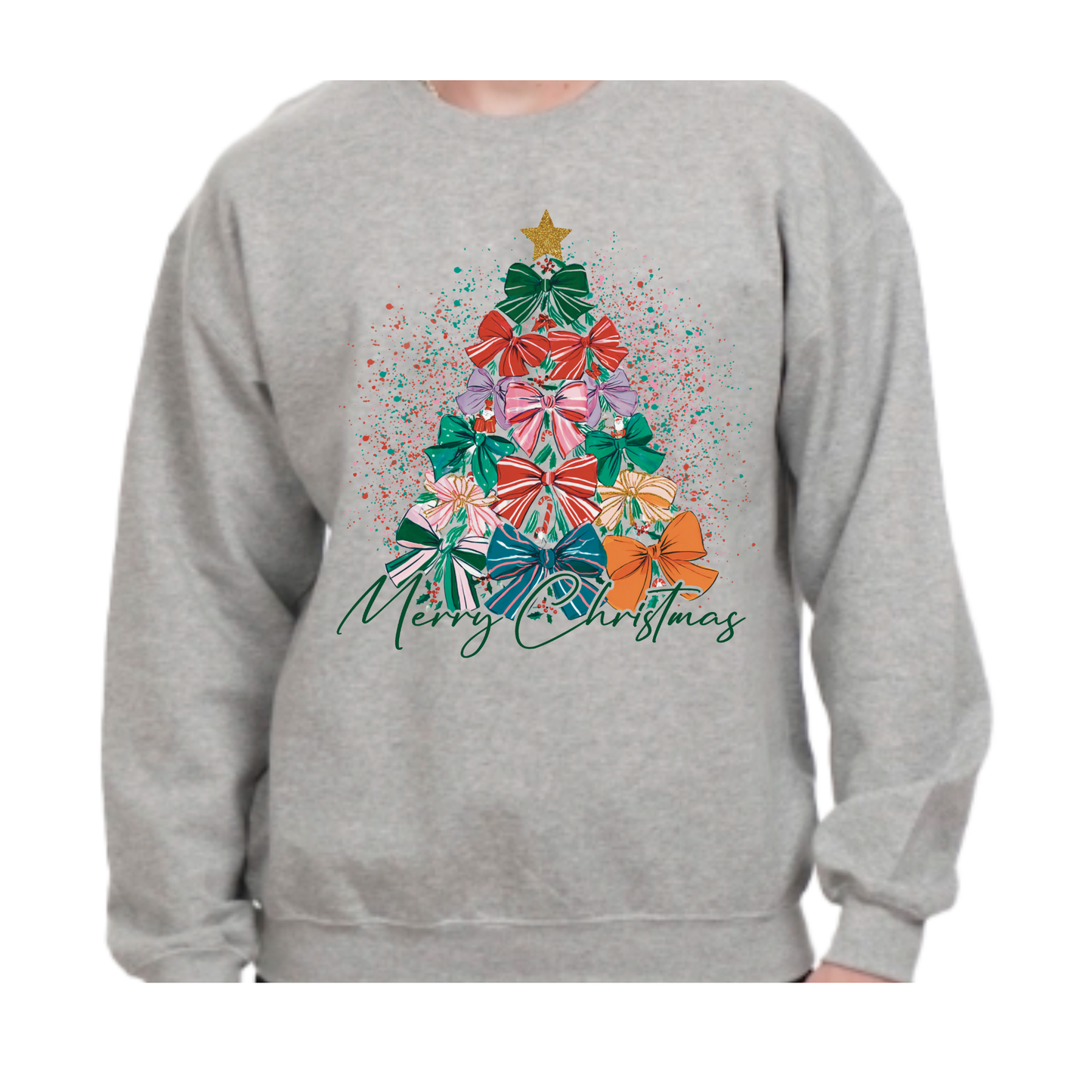 Festive Bow Tree Sweatshirt – Cozy Holiday Style