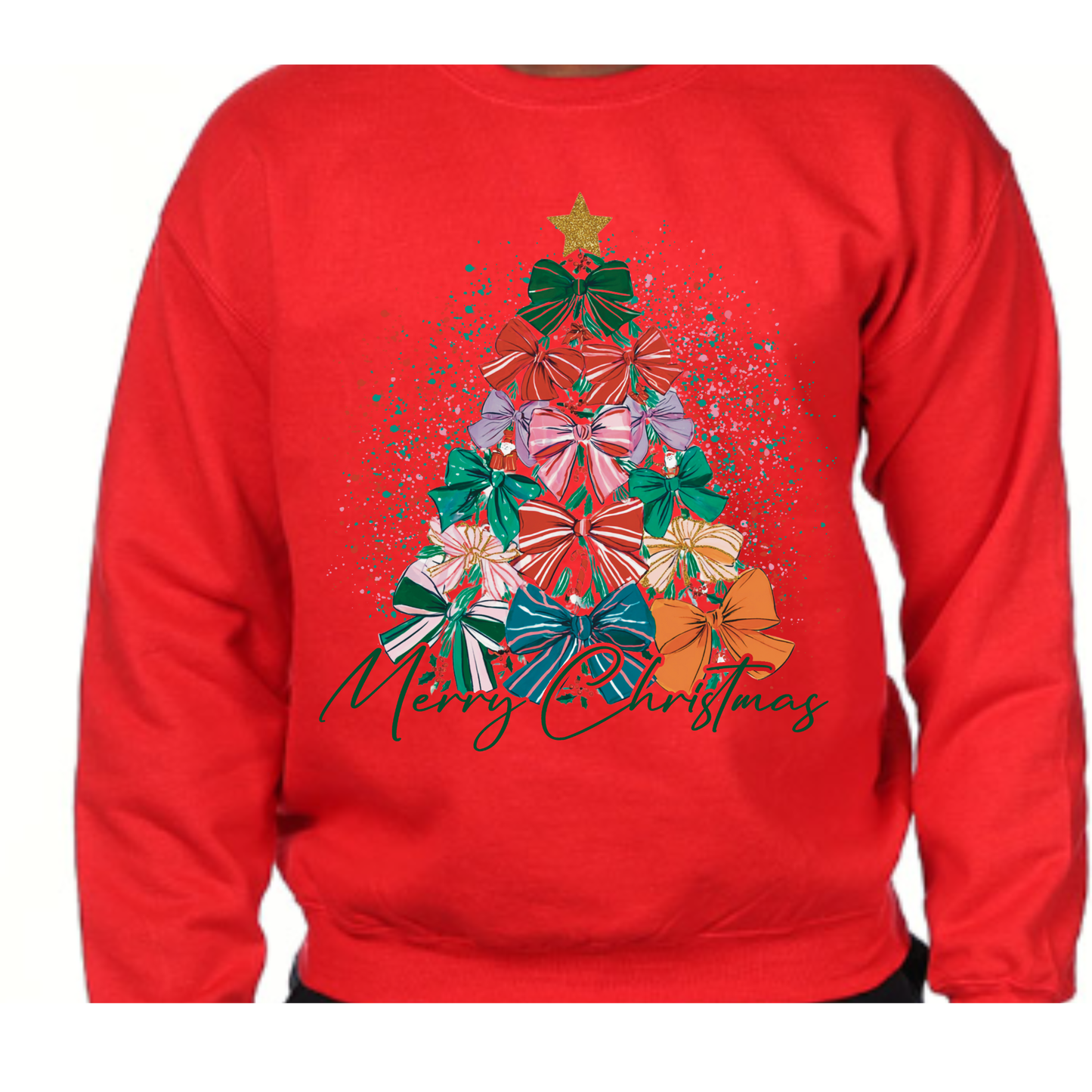Festive Bow Tree Sweatshirt – Cozy Holiday Style